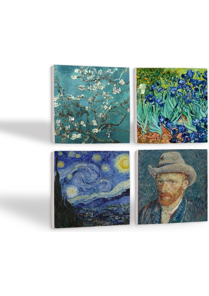 Van Gogh İrisler, Yıldızlı Gece, Badem Ağacı, Otoportre Taş Bardak Altlığı Masaüstü Koruyucu Altlık 4 Parça Set 10x10cm Stone Coasters SC110 fiyatları
