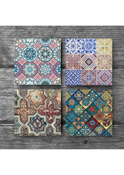 Etnik Desen Taş Bardak Altlığı – 4’lü Set, 10x10 cm Dekoratif Masaüstü Koruyucu Doğaltaş Altlık |SC111| modelleri