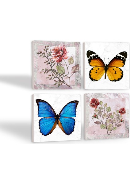Stone Gül Çiçek, Kelebek Taş Bardak Altlığı – 4’lü Set, 10x10 cm Dekoratif Masaüstü Koruyucu Doğaltaş Altlık |SC311| fiyatları