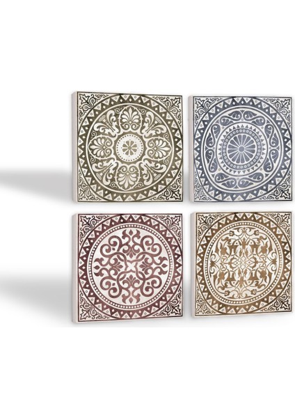Stone Etnik Desen Taş Bardak Altlığı – 4’lü Set, 10x10 cm Dekoratif Masaüstü Koruyucu Doğaltaş Altlık |SC114| fiyatları