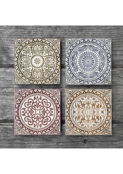 Stone Etnik Desen Taş Bardak Altlığı – 4’lü Set, 10x10 cm Dekoratif Masaüstü Koruyucu Doğaltaş Altlık |SC114| modelleri