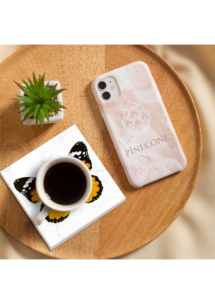 Minimalist, Kelebek Taş Bardak Altlığı Masaüstü Koruyucu Altlık 4 Parça Set 10x10cm Stone Coasters SC312