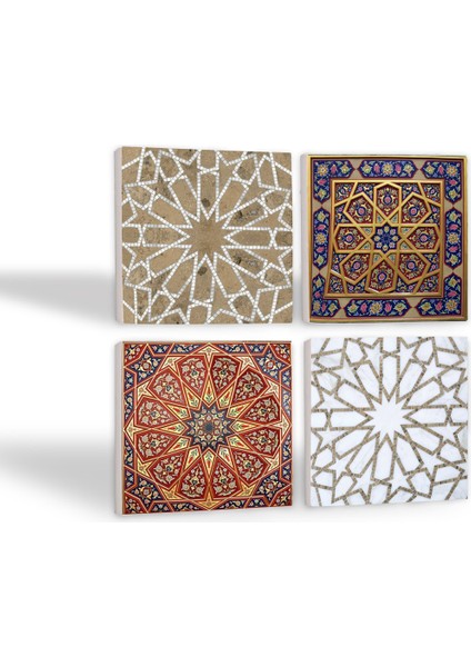 Etnik Desen Taş Bardak Altlığı Masaüstü Koruyucu Altlık 4 Parça Set 10x10cm Stone Coasters SC115 fiyatları