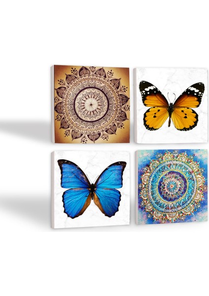 Stone Mandala, Kelebek Taş Bardak Altlığı – 4’lü Set, 10x10 cm Dekoratif Masaüstü Koruyucu Doğaltaş Altlık |SC313| fiyatları