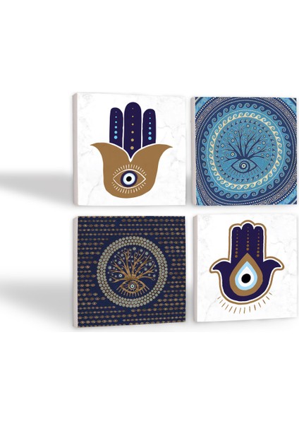 Stone Fatma Ana Eli (Hamsa), Nazar Ağaç Taş Bardak Altlığı – 4’lü Set, 10x10 cm Dekoratif Masaüstü Koruyucu Doğaltaş Altlık |SC317| fiyatları