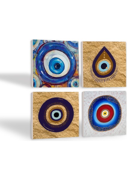 Stone Nazar Taş Bardak Altlığı – 4’lü Set, 10x10 cm Dekoratif Masaüstü Koruyucu Doğaltaş Altlık |SC516| fiyatları