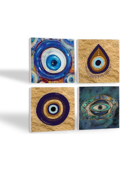 Stone Nazar Taş Bardak Altlığı – 4’lü Set, 10x10 cm Dekoratif Masaüstü Koruyucu Doğaltaş Altlık |SC519| fiyatları