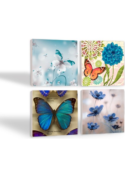 Stone Kelebek Taş Bardak Altlığı – 4’lü Set, 10x10 cm Dekoratif Masaüstü Koruyucu Doğaltaş Altlık |SC320|