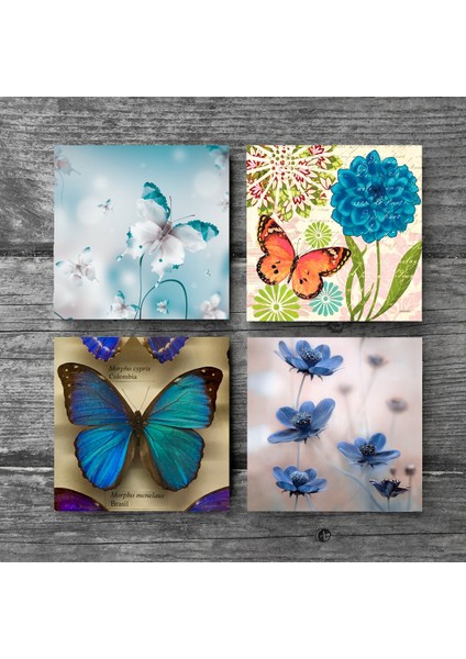 Stone Kelebek Taş Bardak Altlığı – 4’lü Set, 10x10 cm Dekoratif Masaüstü Koruyucu Doğaltaş Altlık |SC320|