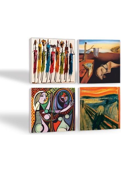 Dalí Belleğin Azmi, Picasso Ayna Karşısındaki Kız, Çığlık, Yerli Kadınlar Taş Bardak Altlığı Masaüstü Koruyucu Altlık 4 Parça Set 10x10cm Stone Coasters SC321 fiyatları