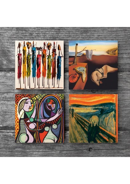 Dalí Belleğin Azmi, Picasso Ayna Karşısındaki Kız, Çığlık, Yerli Kadınlar Taş Bardak Altlığı Masaüstü Koruyucu Altlık 4 Parça Set 10x10cm Stone Coasters SC321 modelleri