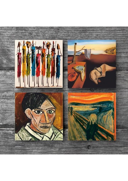 Salvador Dalí Belleğin Azmi, Picasso Otoportre, Çığlık, Yerli Kadınlar Taş Bardak Altlığı Masaüstü Koruyucu Altlık 4 Parça Set 10x10cm Stone Coasters SC324 modelleri