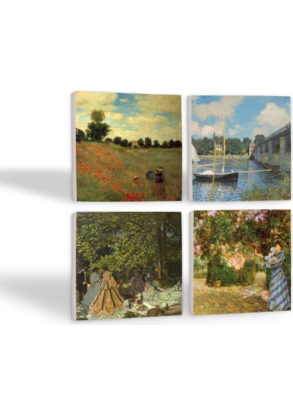 Claude Monet Bahçede, Kırda Öğle Yemeği, Argenteuil'de Köprü, Gelincikler Taş Bardak Altlığı Masaüstü Koruyucu Altlık 4 Parça Set 10x10cm Stone Coasters SC128 fiyatları