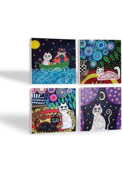 Stone Kedi Taş Bardak Altlığı – 4’lü Set, 10x10 cm Dekoratif Masaüstü Koruyucu Doğaltaş Altlık |SC131| fiyatları