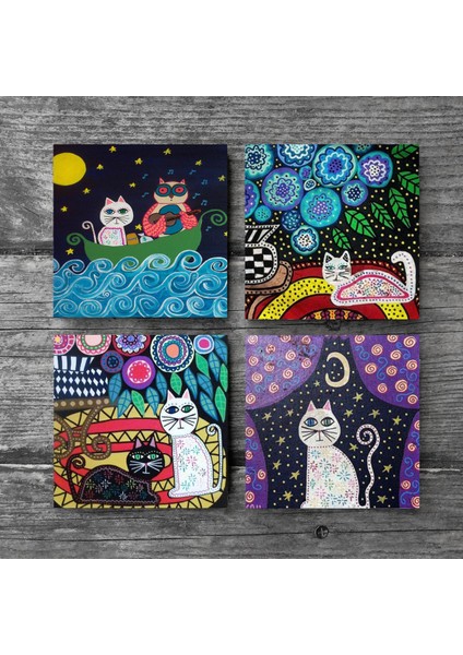 Stone Kedi Taş Bardak Altlığı – 4’lü Set, 10x10 cm Dekoratif Masaüstü Koruyucu Doğaltaş Altlık |SC131| modelleri