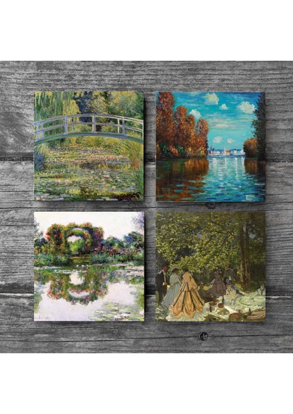 Claude Monet Sonbahar, Gül Çiçekli Kemer, Kırda Öğle Yemeği, Nilüfer Gölü Taş Bardak Altlığı Masaüstü Koruyucu Altlık 4 Parça Set 10x10cm Stone Coasters SC531 modelleri