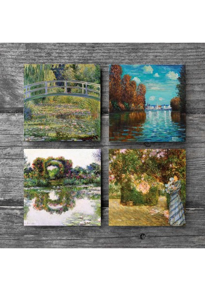 Claude Monet Sonbahar, Bahçede, Gül Çiçekli Kemer, Nilüfer Gölü Taş Bardak Altlığı Masaüstü Koruyucu Altlık 4 Parça Set 10x10cm Stone Coasters SC532 modelleri