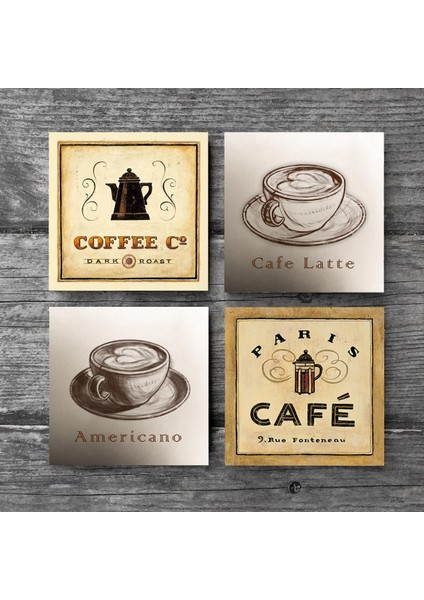 Kahve Taş Bardak Altlığı Masaüstü Koruyucu Altlık 4 Parça Set 10x10cm Stone Coasters SC331
