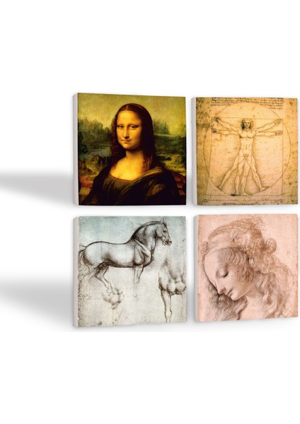 Stone Da Vinci Mona Lisa, Genç Bir Kadının Baş Profili, Vitruvius Adamı, At Heykeli Taş Bardak Altlığı – 4’lü Set, 10x10 cm Dekoratif Masaüstü Koruyucu Doğaltaş Altlık |SC137| fiyatları