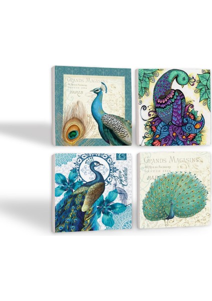 Stone Tavus Kuşu Taş Bardak Altlığı – 4’lü Set, 10x10 cm Dekoratif Masaüstü Koruyucu Doğaltaş Altlık |SC138| fiyatları
