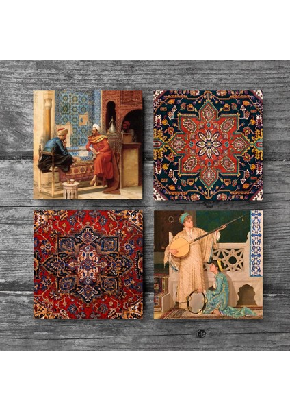 Desen, Satranç Oyunu, İki Müzisyen Kız Taş Bardak Altlığı – 4’lü Set, 10x10 cm Dekoratif Masaüstü Koruyucu Doğaltaş Altlık |SC336| modelleri