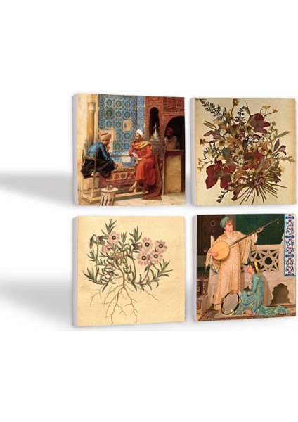 Stone Vintage Çiçek, Satranç Oyunu, İki Müzisyen Kız Taş Bardak Altlığı – 4’lü Set, 10x10 cm Dekoratif Masaüstü Koruyucu Doğaltaş Altlık |SC337| fiyatları