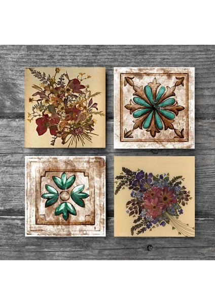 Stone Vintage Çiçek, Fas Desenli Vintage Taş Bardak Altlığı – 4’lü Set, 10x10 cm Dekoratif Masaüstü Koruyucu Doğaltaş Altlık |SC338| modelleri