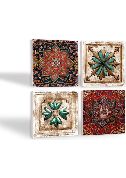 Stone Desen, Fas Desenli Vintage Taş Bardak Altlığı – 4’lü Set, 10x10 cm Dekoratif Masaüstü Koruyucu Doğaltaş Altlık |SC340| fiyatları