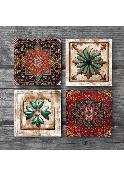 Stone Desen, Fas Desenli Vintage Taş Bardak Altlığı – 4’lü Set, 10x10 cm Dekoratif Masaüstü Koruyucu Doğaltaş Altlık |SC340| modelleri