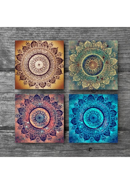 Stone Mandala Taş Bardak Altlığı – 4’lü Set, 10x10 cm Dekoratif Masaüstü Koruyucu Doğaltaş Altlık |SC143| modelleri