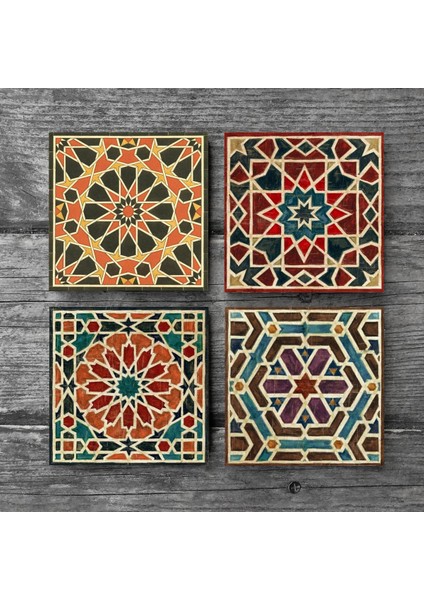 Stone Etnik Desen Taş Bardak Altlığı – 4’lü Set, 10x10 cm Dekoratif Masaüstü Koruyucu Doğaltaş Altlık |SC144| modelleri