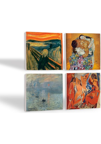 Picasso Avignonlu Kızlar, Monet Gün Doğumu, Çığlık, Klimt Aile Kucaklama Taş Bardak Altlığı Masaüstü Koruyucu Altlık 4 Parça Set 10x10cm Stone Coasters SC540 fiyatları