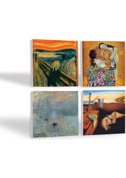 Stone Dalí Belleğin Azmi, Monet Gün Doğumu, Çığlık, Klimt Aile Kucaklama Taş Bardak Altlığı – 4’lü Set, 10x10 cm Dekoratif Masaüstü Koruyucu Doğaltaş Altlık |SC541| fiyatları
