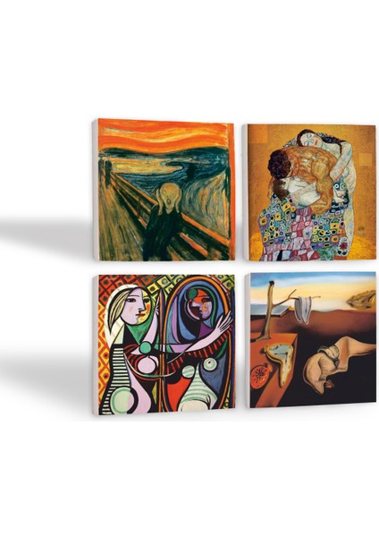 Stone Dalí Belleğin Azmi, Picasso Ayna Karşısındaki Kız, Çığlık, Klimt Aile Kucaklama Taş Bardak Altlığı – 4’lü Set, 10x10 cm Dekoratif Masaüstü Koruyucu Doğaltaş Altlık |SC542| fiyatları