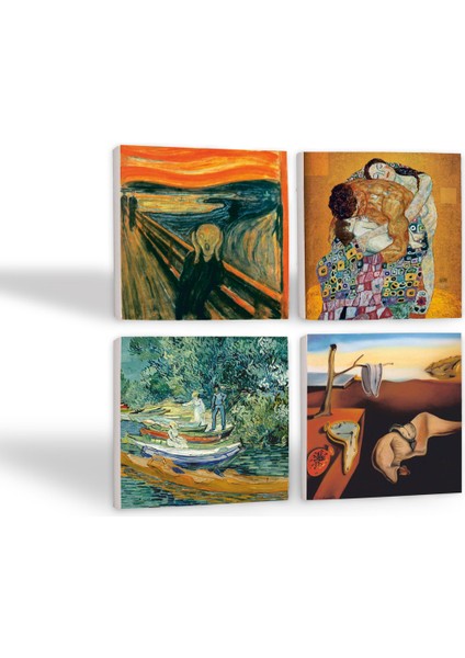 Dalí Belleğin Azmi, Van Gogh Oise Bankası, Çığlık, Klimt Aile Kucaklama Taş Bardak Altlığı – 4’lü Set, 10x10 cm Dekoratif Masaüstü Koruyucu Doğaltaş Altlık |SC545| fiyatları