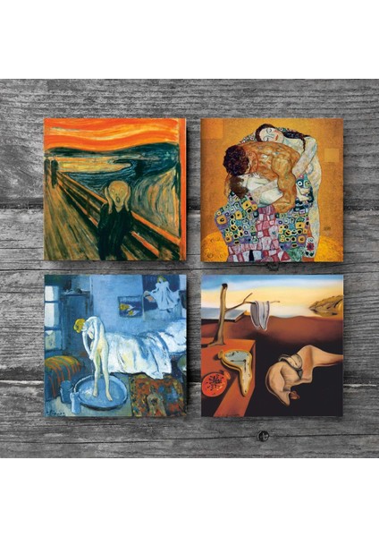 Dalí Belleğin Azmi, Picasso Mavi Oda, Çığlık, Gustav Klimt Aile Kucaklama Taş Bardak Altlığı Masaüstü Koruyucu Altlık 4 Parça Set 10x10cm Stone Coasters SC547 modelleri
