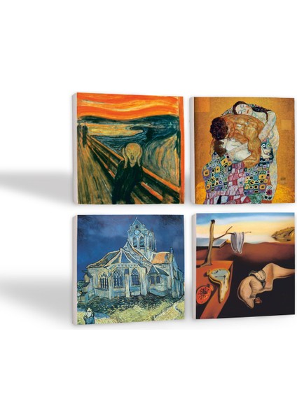 Dalí Belleğin Azmi, Van Gogh Kilise, Çığlık, Klimt Aile Kucaklama Taş Bardak Altlığı – 4’lü Set, 10x10 cm Dekoratif Masaüstü Koruyucu Doğaltaş Altlık |SC548| fiyatları