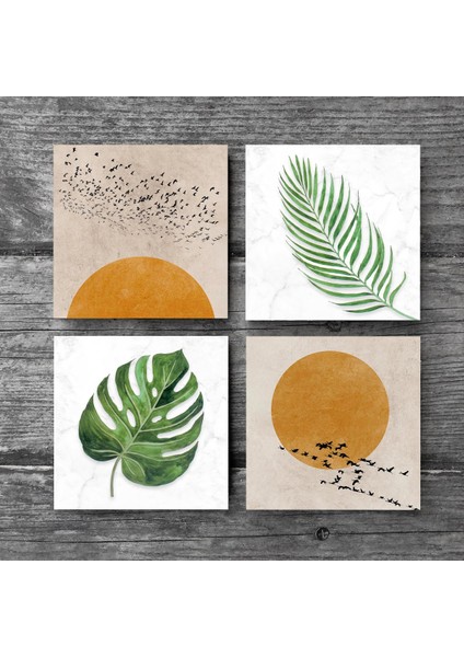 Stone Minimalist, Yaprak Taş Bardak Altlığı – 4’lü Set, 10x10 cm Dekoratif Masaüstü Koruyucu Doğaltaş Altlık |SC344| modelleri