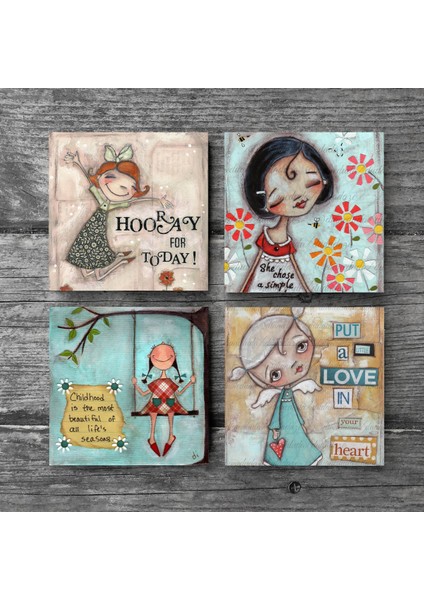 Mutlu Kız Taş Bardak Altlığı – 4’lü Set, 10x10 cm Dekoratif Masaüstü Koruyucu Doğaltaş Altlık |SC147| modelleri