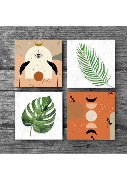 Bohem, Yaprak Taş Bardak Altlığı – 4’lü Set, 10x10 cm Dekoratif Masaüstü Koruyucu Doğaltaş Altlık |SC346| modelleri