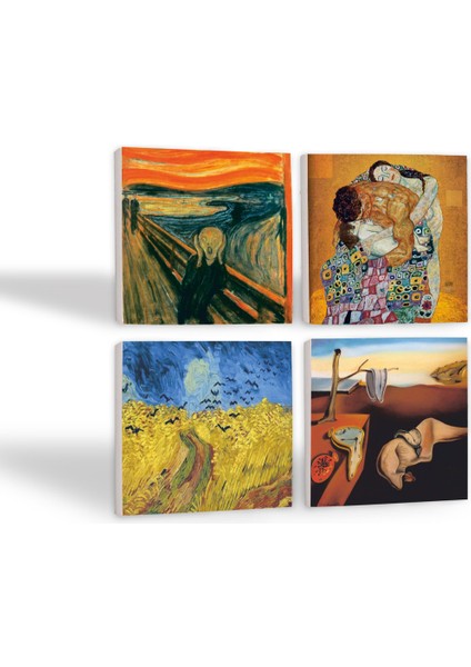Dalí Belleğin Azmi, Van Gogh Buğday Tarlası, Çığlık, Klimt Aile Kucaklama Taş Bardak Altlığı Masaüstü Koruyucu Altlık 4 Parça Set 10x10cm Stone Coasters SC552 fiyatları
