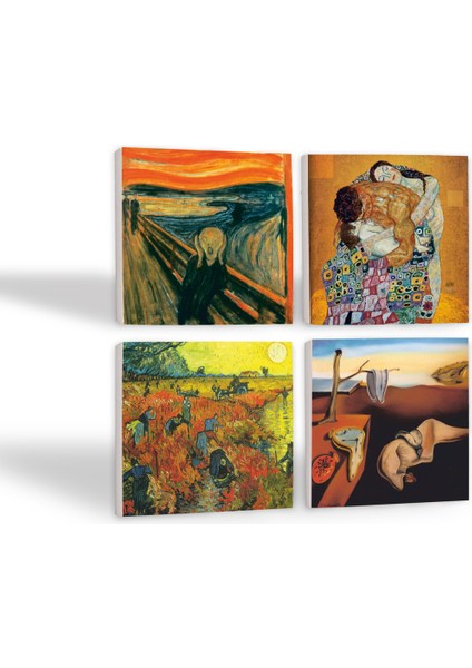 Dalí Belleğin Azmi, Van Gogh Arles'te Kırmızı Bağ, Çığlık, Klimt Aile Kucaklama Taş Bardak Altlığı Masaüstü Koruyucu Altlık 4 Parça Set 10x10cm Stone Coasters SC554 fiyatları