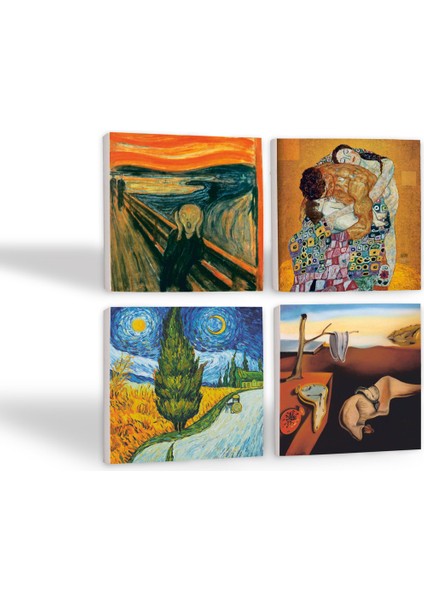 Dalí Belleğin Azmi, Van Gogh Selvili Yol, Çığlık, Klimt Aile Kucaklama Taş Bardak Altlığı Masaüstü Koruyucu Altlık 4 Parça Set 10x10cm Stone Coasters SC555 fiyatları