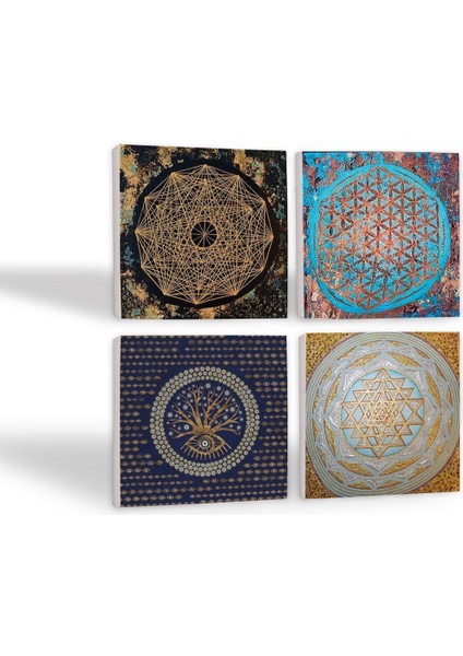 Stone Nazar Ağaç, Yaşam Çiçeği, Sri Yantra Taş Bardak Altlığı – 4’lü Set, 10x10 cm Dekoratif Masaüstü Koruyucu Doğaltaş Altlık |SC158| fiyatları