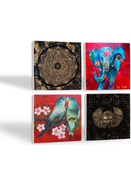 Stone Fil, Kuş, Horus'un Gözü, Sri Yantra Taş Bardak Altlığı – 4’lü Set, 10x10 cm Dekoratif Masaüstü Koruyucu Doğaltaş Altlık |SC160| fiyatları