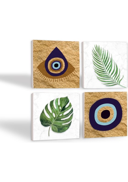 Stone Nazar, Yaprak Taş Bardak Altlığı – 4’lü Set, 10x10 cm Dekoratif Masaüstü Koruyucu Doğaltaş Altlık |SC358| fiyatları