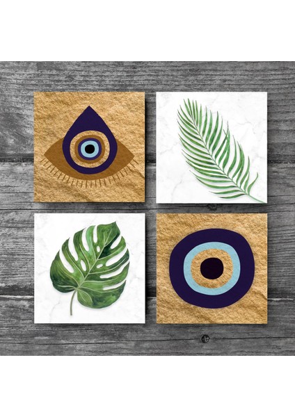 Stone Nazar, Yaprak Taş Bardak Altlığı – 4’lü Set, 10x10 cm Dekoratif Masaüstü Koruyucu Doğaltaş Altlık |SC358| modelleri