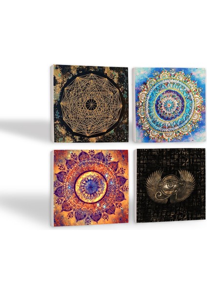 Mandala, Horus'un Gözü, Sri Yantra Taş Bardak Altlığı Masaüstü Koruyucu Altlık 4 Parça Set 10x10cm Stone Coasters SC162 fiyatları