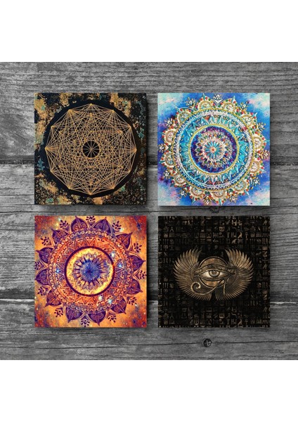 Mandala, Horus'un Gözü, Sri Yantra Taş Bardak Altlığı Masaüstü Koruyucu Altlık 4 Parça Set 10x10cm Stone Coasters SC162 modelleri