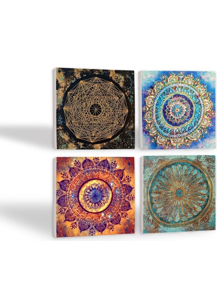 Mandala, Sri Yantra, Yaşam Çiçeği Taş Bardak Altlığı – 4’lü Set, 10x10 cm Dekoratif Masaüstü Koruyucu Doğaltaş Altlık |SC164| fiyatları